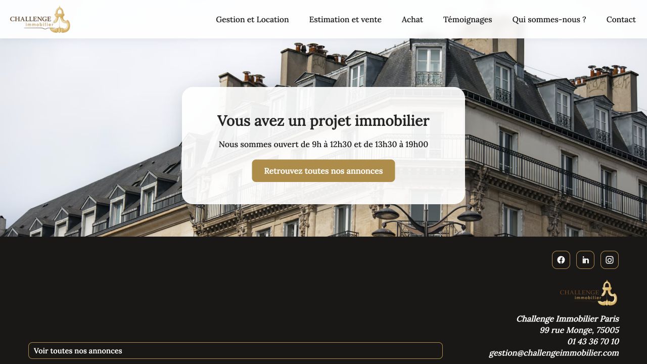 Capture du site de Challenge Immobilier