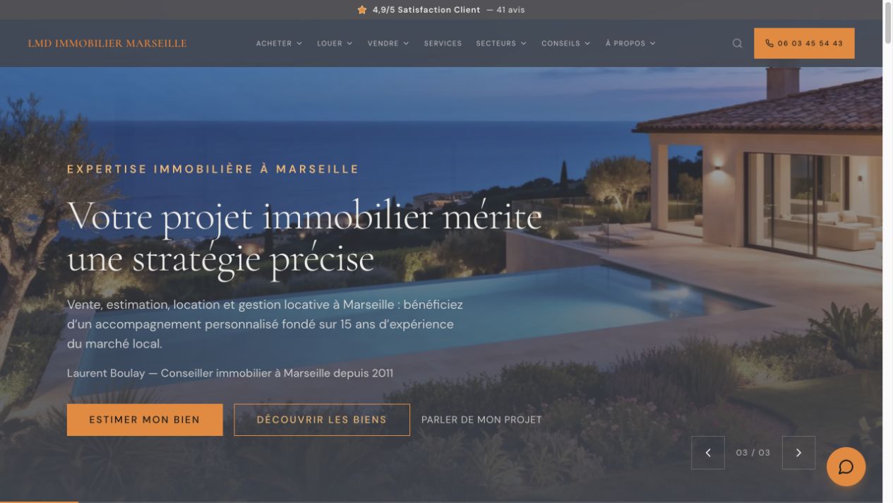Capture du site de Laurent Boulay — LMD Immobilier Marseille