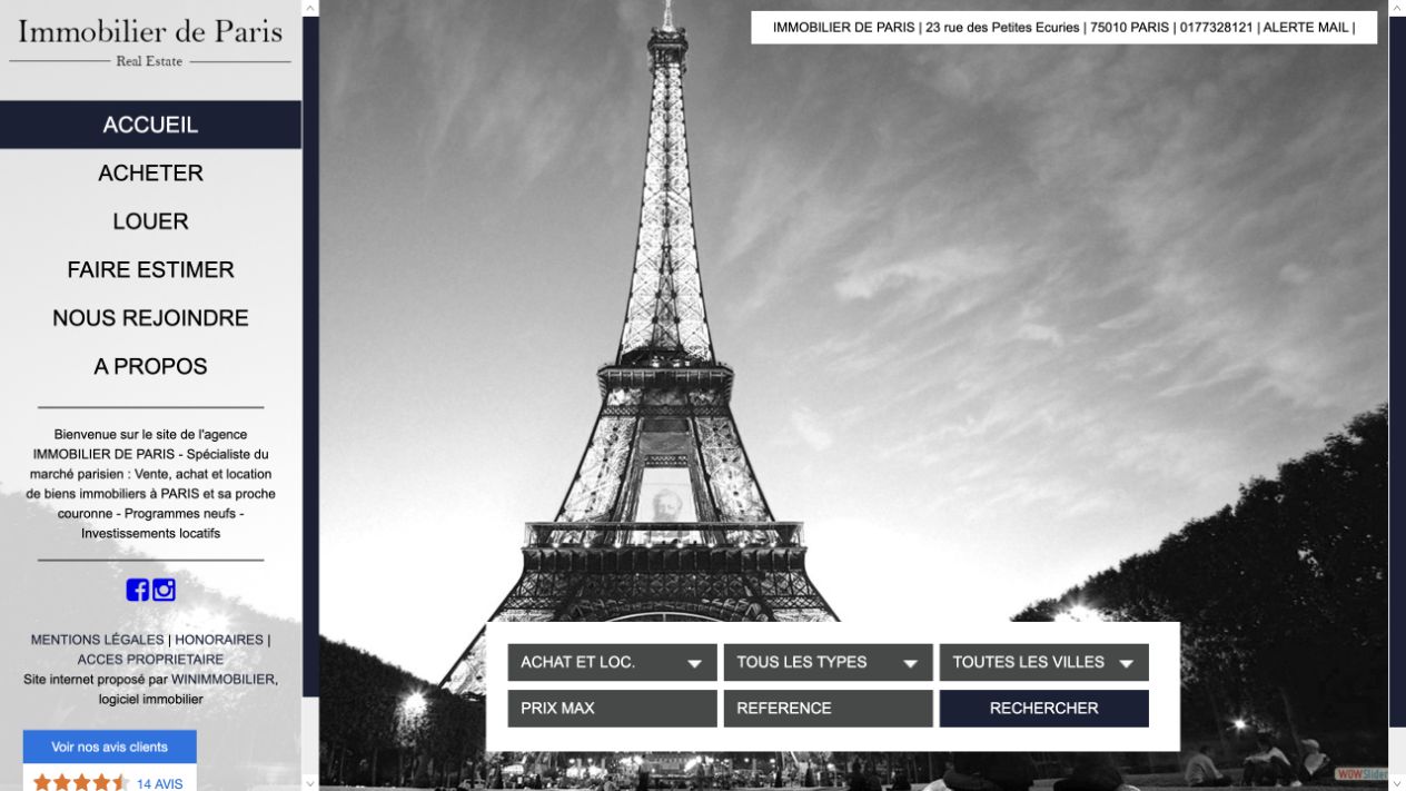 Capture du site de Immobilier de Paris