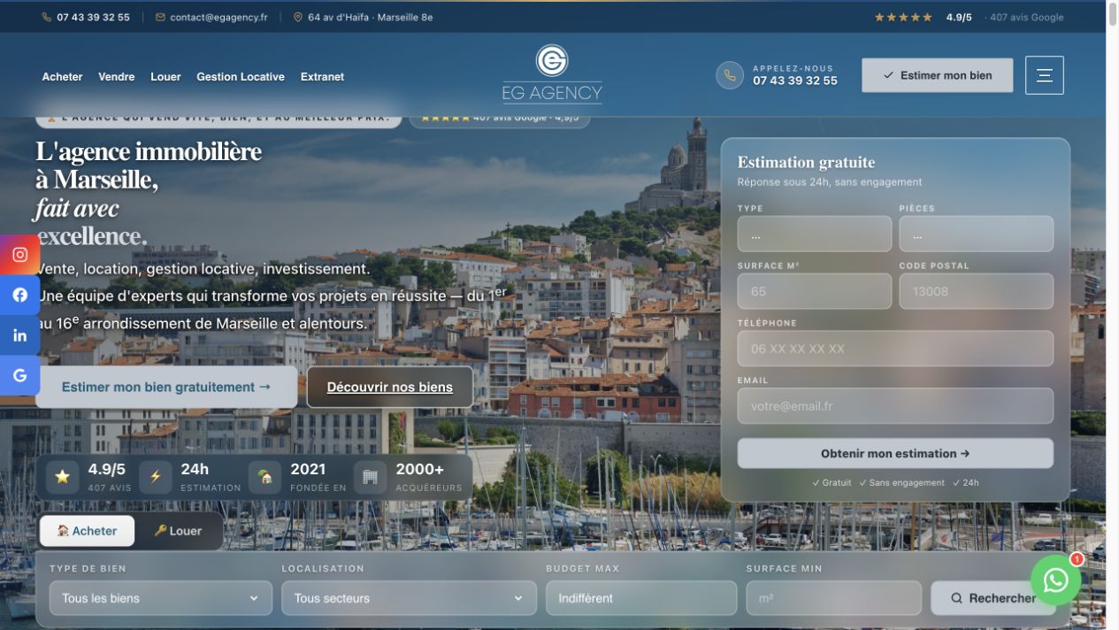 Capture du site de EG Agency