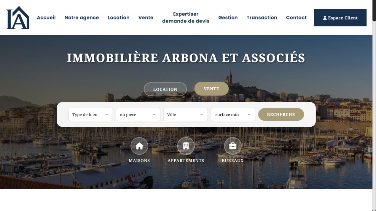 Capture du site de Immobilière Arbona et Associés